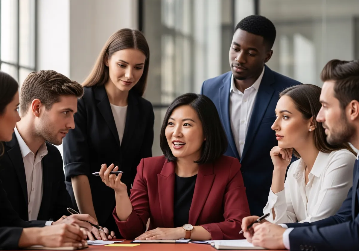 Squadra motivazionale italiana sorridente